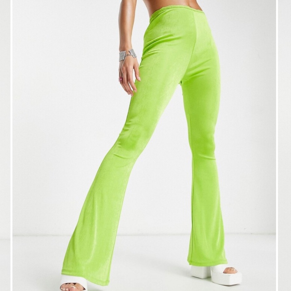 ASOS Vibrant Lime Green Women's Slinky Flared Pants